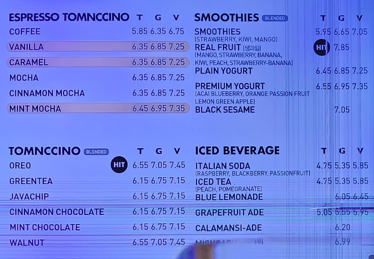 Tom N Toms Coffee Menu - Image 1